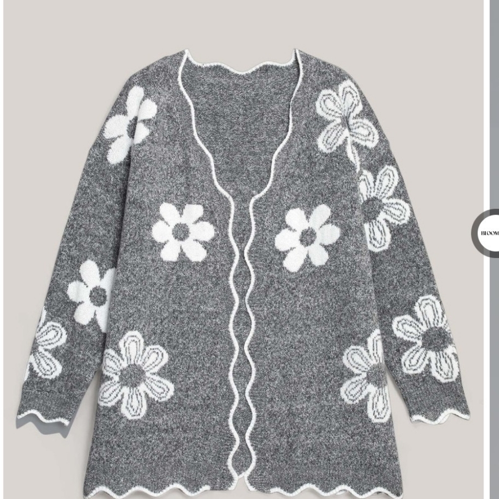 BloomChic Gray and White Floral Cardigan